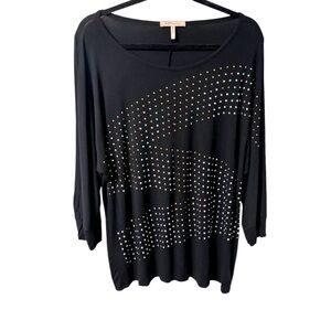BCBGeneration Studded Black Top Womens Large Loose Fit Stretch Studs Embellished